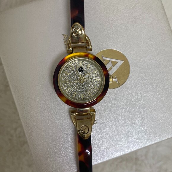 NWOT Beautiful Adrienne Vittadini Woman's Watch 8" Two-toned Gold/Tortoiseshell - Picture 3 of 7